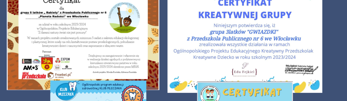 Certyfikaty z realizacji projektów edukacyjnych
